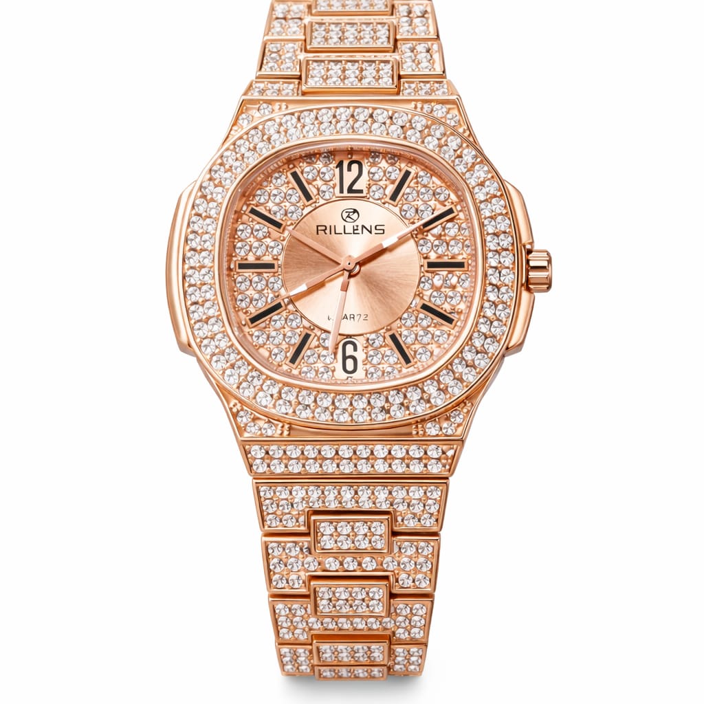 Rillens Women’s Luxury Rose Gold Crystal Bracelet Watch